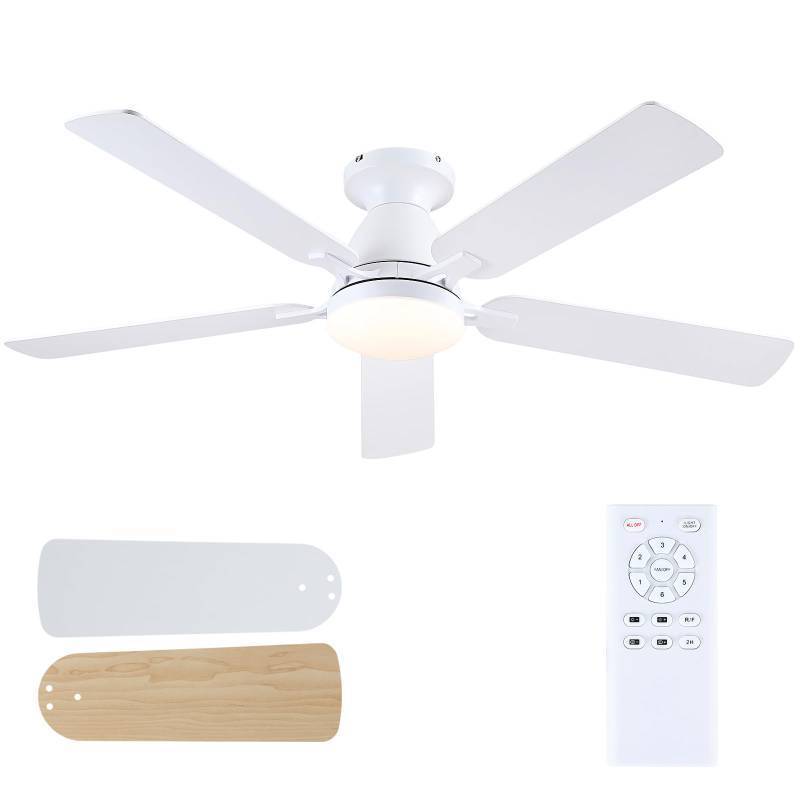 lot 7841 image:  Mpayel Ceiling Fans with Lights, 52 Inch Flush Mount Ceiling Fan with Light and Remote, Low Profile White Ceiling Fan for Bedroom Living Room, Quiet DC Motor, Reversible, Dimmable LED, White