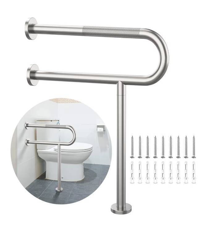 lot 4781 image:  Toilet Support Rail 23.4X 28 Inch, Munzong Anti-Slip Satin Brushed Nickel Handicap Grab Bar for Bathroom,