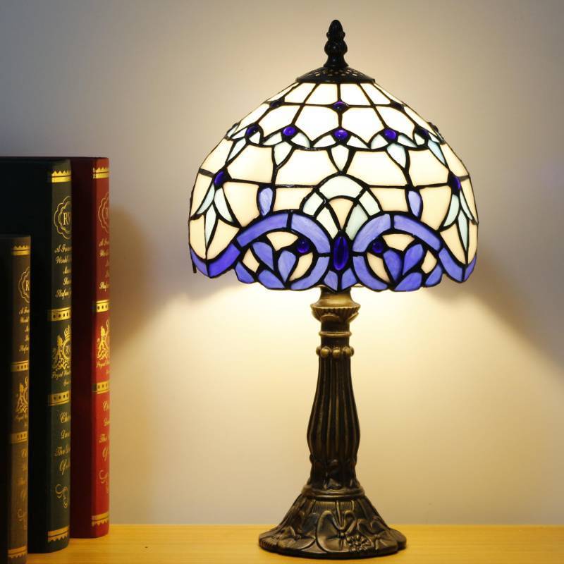 lot 8377 image:  Small Tiffany Lamp Stained Glass Desk Lamp Vintage Tiffany Bedside Table Lamp for Home Living Room Bedroom Nightstand 8X15 Inch (Navy Blue Dragonfly)