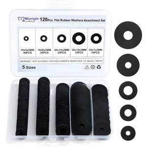 lot 3312 image: 120Pcs Flat Rubber Washers Assortment Kit,1618202530mm Black Washer,Vibration Absorbing Pads Sealing Rubber Washers for Faucets Garden Bolts Screws Hose Plumbing Shower Head- 5 Sizes