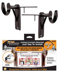 lot 3313 image: Spark Innovators Tap Curtain Rod Bracket, Bronze, Set of 2 No Drill Curtain Rod Brackets, Damage-Free, Easy to Install  Fits 1.25 Rods, Holds up to 30 lbs, As Seen on TV