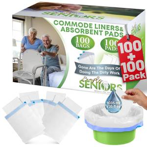 lot 3315 image: Commode Liners with Absorbent Pads - 100 Bedside Commode Liners & Pads - Portable Toilet Bags for Porta Potty & Camping - No More Days Washing The Bucket of The Commode Chair for Toilet with Arms