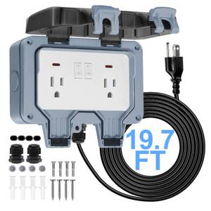 lot 3318 image: BSEED Outdoor Outlet Box with 9.8ft Extension Cord, Dual 15 AMP 5-15 Receptacle IP66 Waterproof Weatherproof Outdoor Electrical Box, LED Indicator, Lockable Cover, Power Plug for Gardens, ETL Listed