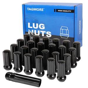 lot 3319 image: TAGMORE 24pcs M14x1.5 Spline Lug Nuts - Compatible with Chevrolet TahoeSuburbanSilverado, GMC YukonSierra 1500, Ford Expedition, One-Piece Design Factory Wheel Lug Nut Set with Socket Key (Black)