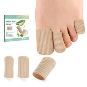 lot 3321 image: Welnove Toe Caps and Protectors - 16 Pack Aloe Vera Extract Infused Silicone Toe Sleeve - Fabric Toe Covers with Gel Lining - Toe Cushions for Pain Relief, Corns, Blisters & Ingrown Toenails