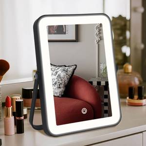 lot 3348 image: Leadzones Rechargeable LED Vanity Mirror with Lights, 7x10 Black Makeup Mirror with Lights, 3-Color Lighting, for Dorm, Livingroom, Gifts for Women