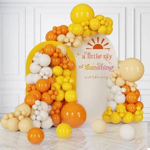 lot 3350 image: Here Comes The Sun Balloon Arch Kit 136 Pcs Retro Burnt Orange, Mustard Yellow, Nude, Sand White Balloon Garland For Groovy Boho Baby Showers, Sunshine First Birthday Party, Sunset��Fall Celebrations