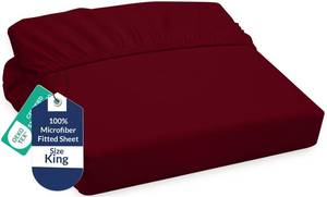 lot 3355 image: Royale Linens Fitted Sheet King - Ultra Soft 1800 Brushed Microfiber - Hotel Luxury Bottom Sheets - Wrinkle Free & Fade Resistant - Deep Pocket Fitted Sheet Only (King, Burgundy)