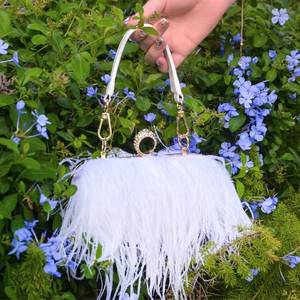 lot 3358 image: Miuco Women Feather Clutch Purse Shoulder Crossbody Bag Evening Handbags White