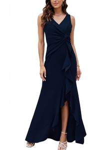 lot 3362 image: FQA Formal Evening Dresses for Women Elegant Dresses for Women Evening Party Floor Length Navy Blue Prom Dress Long Sexy V Neck Sleeveless Split Wrap S