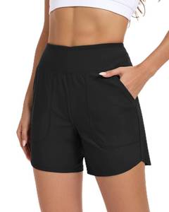lot 3363 image: FLEFRM Women 5 Womens Board Shorts for Swimming Drawstring High Waisted Tummy Control Quick Dry Stretchy Modest Swim Bottoms With Pockets Liners for Surf Volley Ball Pool Swimsear Beach Bathsuit L