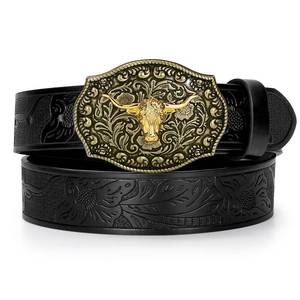 lot 3370 image: TRIWORKS Western PU Leather Belt for Men and Women Cowboy Cowgirl Belt Western Embossed Leather Belt