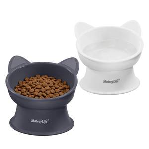 lot 3375 image: MateeyLife Elevated Cat Bowls, 2P Raised Food and Water Bowl Set for Indoor Cats & Small Dogs, Whisker Fatigue Cat Bowl, Anti Vomit Feeding Pet Bowls, 6 oz Each, Dishwasher Safe - White & Grey