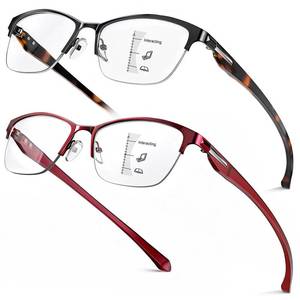 lot 3397 image: SKYOAK 2 Pack Stylish Progressive Reading Glasses for Women, Metal Half Frame Fashion Anti UV400Eye Strain Computer Readers, Cat Eye Modern Design Ladies No-Line Multifocal Eyeglasses, 1.25
