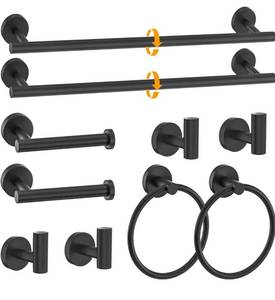 lot 3411 image: 10 Pieces Towel Bar Set Matte Black Bathroom Hardware Set Includes 23.6 Inch Towel Bar,Stainless Steel Towel Holder-Towel Racks Set Wall-Mounted Bathroom Accessory Set