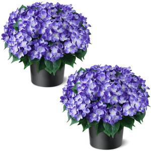 lot 3416 image: FOTEEWL Artificial Hydrangea Flower Topiary Trees - 2 Sets Faux Silk Flower Potted Plant, UV Resistant Fake Outdoor Hydrangea Bush for Front Door, Farmhouse, Garden, Porch Decor (Purple)