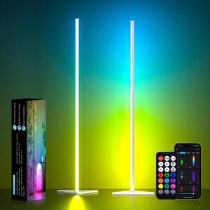 lot 3418 image: MIHEAL 2PCS Corner Floor Lamp, Synced Lights LED Control Floor Lamp RGB Light 56 Smart LED Corner Lamp App and Remote for Living Room Gaming Bedroom and Etc.