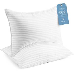 lot 3419 image: Beckham Hotel Collection King Size Memory Foam (Adjustable Fill) Bed Pillows Set of 1 - Cooling Shredded Foam Pillow for Back, Stomach or Side Sleepers