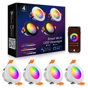 lot 3422 image: YGS-Tech Smart 3 Inch LED Recessed Lighting RGB WiFi Downlight, 5W Compatible with Alexa and Google Home, Dimmable RGB & CCT 2700-6500K Color Changing, 120V Ceiling Light with LED Driver (4 Pack)