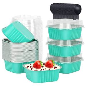 lot 3439 image: LNYZQUS 5oz Square Cupcake Pan with Lids 40 Pack, Aluminum Foil Muffin Pan Mini Cake Cups,Disposable Ramekins Brownie Baking Pans Cupcake Liners Muffin Tin-Cyan Blue