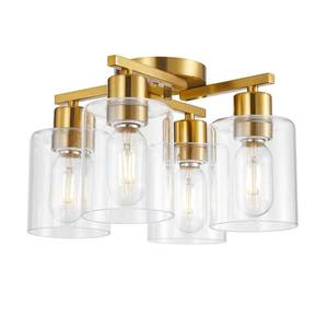 lot 3443 image: DIDUIO 4 Light Semi Flush Mount Ceiling Light Brushed Gold Kitchen Lighting Fixtures Ceiling Brass Hallway Cieling Lights Fixture with Clear Glass Shade for Bedroom Dining Room