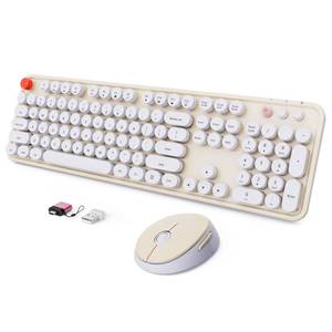 lot 3445 image: Wireless Keyboard and Mouse Combo, Ergonomic Full Size Typewriter Retro Round Keycaps Keyboard, Compatible with Windows, PC, Perfer for Home and Office Keyboards (Beige