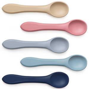 lot 3461 image: Aedida 5-piece Silicone Baby Feeding Spoons,First Stage Infant Spoon Set 6 Months Soft-tip Spoons for Baby Toddlers Bendable Training Spoon Utensils Feeding Supplies