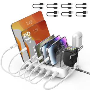 lot 3463 image: Charging Station for Multiple Devices,75W 6 Port Multi USB C Fast Charger Station with 7 Mixed Charging Cables,USB Charging Dock Compatible with iPhone, Samsung, iPad Tablet