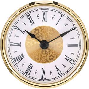 lot 3477 image: Hicarer 3-18 Inch (80 mm) Mini Quartz Clock Insert Round Clocks Head Insert Roman Number Replacement Movement White Face (Gold Trim)