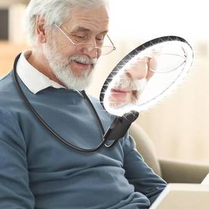 lot 3484 image: 10X Neck Magnifying Glass with Light for Reading with Real Glass Lens, Hands Free Magnifying Glass with Light for Close Work, Flexible Gooseneck Large Magnifier for Cross-Stitching Sewing for Seniors