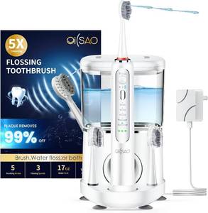 lot 3485 image: OILSAO Electric Toothbrush with Water Flosser, Advanced 2.0 Flossing Toothbrush Combo in One with 5 Brush Modes & 3 Floss Speeds,500 ML Cordless,for Adults,Teeth, Gums, Braces, Dental Care,White