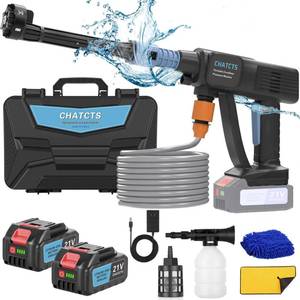 lot 3487 image: Portable Cordless Washer, Cordless Car Washer with 2 Batteries, 6 in 1 Nozzle, 5 Meter Hose, for Cleaning, Car Washing, Floor Washing