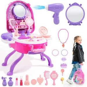 lot 3488 image: Plintone 4-in-1 Girls Vanity Set, 40 PCS Princess Pretend Makeup Vanity, Kid Vanity with Fashion Accessories, Role Play Makeup Toy for Girls Age 3 4 5, Birthday