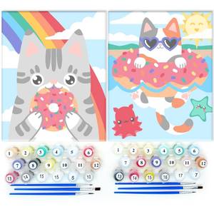 lot 3496 image: Astrakuma Studio Paint by Numbers for Kids Ages 8-12 - Cat Donut Painting by Number Kits with Pre Drawn Canvas Boards, Small Animals Paint and Sip Kit for Beginner Artist, Easy Acrylic Paint-By-Number