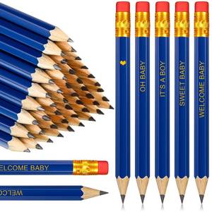 lot 3498 image: Crtiin 50 Pieces Baby Shower Pencils for Activities Mini Golf Half Pencils, Presharpened with Erasers, 4 Inch(Navy Blue,Boy Style)