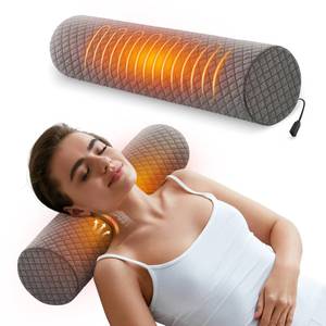 lot 3515 image: USB Heated Neck Pillow, Cervical Pillow for Neck Pain Relief, 3 Heating Settings, 60 Min Auto Off, 18x 4 Memory Foam Neck Roll Pillow, Washable Cover, Grey Plaid