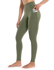 lot 3521 image: ENERBLOOM Womens Workout Leggings with Pockets High Waist Yoga Pants 28 Cream Soft Athletic Tights Full Length Olive Green Large