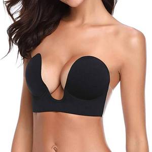 lot 3522 image: TITU Plunge Strapless Bra Push Up - Sticky Bra Invisible Bras for Backless Dress Black B