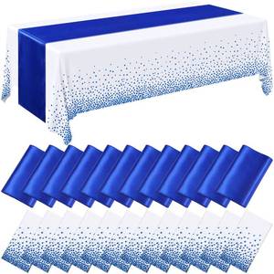 lot 3524 image: Breling 24 Pack Royal Blue Disposable Plastic Tablecloths and Satin Table Runner Set, 54 x 108 Inch Tablecloth, 12 x 108 Inch Table Runners for Wedding Graduation Birthday Baby Shower