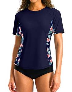 lot 3530 image: SANTINY Rash Guard for Women UPF 50 Bathing Suit Sun Protection Short Sleeve Swimsuit Top Quick Dry Swim Shirts for Women (Navy # Floral_XXL)