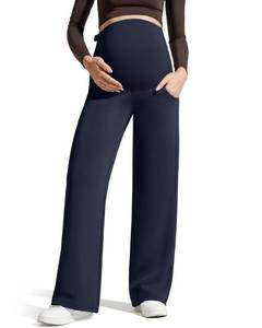 lot 3537 image: G4Free Maternity Work Pants with Pockets Adjustable Waist Yoga Work Over The Belly Comfy Stretch Pregnancy Sweatpants(Dark Navy,M,Regular)
