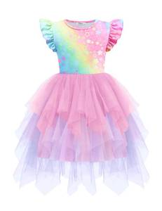 lot 3538 image: Arshiner Toddler Princess Dress Tutu Tulle Easter Party Birthday Fairy Summer Dresses Star Rainbow 4-5 T