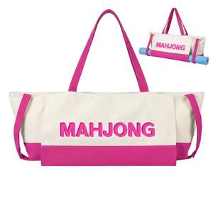 lot 3539 image: Abbylike 28x9 Inches Mahjong Bag for Rolled Mat Tiles Racks Pushers Accessories Empty Mahjong Tote Bag with Zipper Closure Outer Pockets Lining Large Capacity(Beige&hot Pink,Canvas)