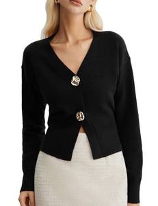 lot 3549 image: VATEAMI Sweaters for Women Long Sleeve V Neck Lightweight Knitted Outerwear Pullover Sweaters Trendy Tops (Black-S)