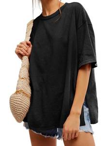 lot 3550 image: Tankaneo Womens Oversized Tshirts Summer Casual Short Sleeve Crew Neck T Shirt Loose Fit Side Slit Tee Tops Black L