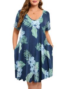 lot 3551 image: ZENNILO Womens Plus Size Swing Dress with Pockets Casual Summer Dresses V Neck Short Sleeve T Shirt Dress for Women 4X