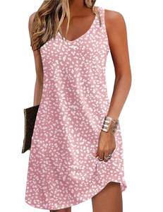lot 3555 image: Zeagoo Beach Dresses V Neck Women Spring Dress Sleeveless Dress for Womens Floral Sundresses Loose A Line Dress with Pockets L Pink Dot