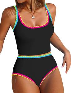 lot 3557 image: ZAFUL Tankini Swimsuit Tummy Control Bathing Suits High Waisted Two Piece Adjustable Straps Swim Suits 2026 Black&Colorful L