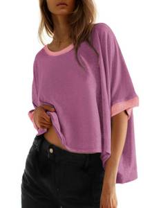 lot 3563 image: Dokotoo Trendy Tops for Women 2026 Summer Womens T Shirts Color Block Crewneck Plus Size Trendy Crop Tops Cute Oversized Tshirts Blouses for Women Business Casual Ladies Tops L