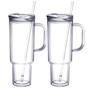 lot 3577 image: MEWAY 40 oz Acrylic Tumbler with Handle and Straw Lid Double Wall Vacuum Reusable plastic Water Bottle Travel Mug Cup Classic Tumblers Cupholder Friendly (2 Pack)